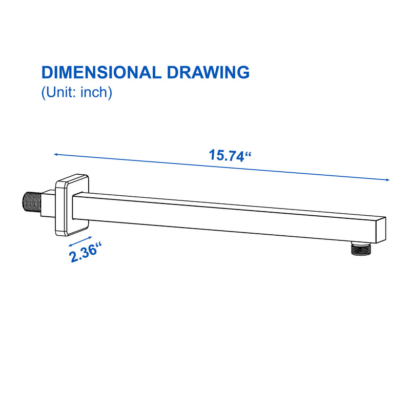 16-Inch SUS304 Shower Extension Arm, Universal Shower Straight Wall Mount Shower Arm with Flange for 10"/12" Bathroom Rainfall Showerhead - Matte Black, Brushed Nickel, Brushed Gold
