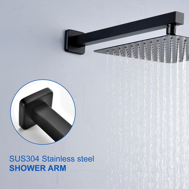 16-Inch SUS304 Shower Extension Arm, Universal Shower Straight Wall Mount Shower Arm with Flange for 10"/12" Bathroom Rainfall Showerhead - Matte Black, Brushed Nickel, Brushed Gold