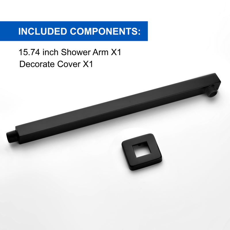 16-Inch SUS304 Shower Extension Arm, Universal Shower Straight Wall Mount Shower Arm with Flange for 10"/12" Bathroom Rainfall Showerhead - Matte Black, Brushed Nickel, Brushed Gold