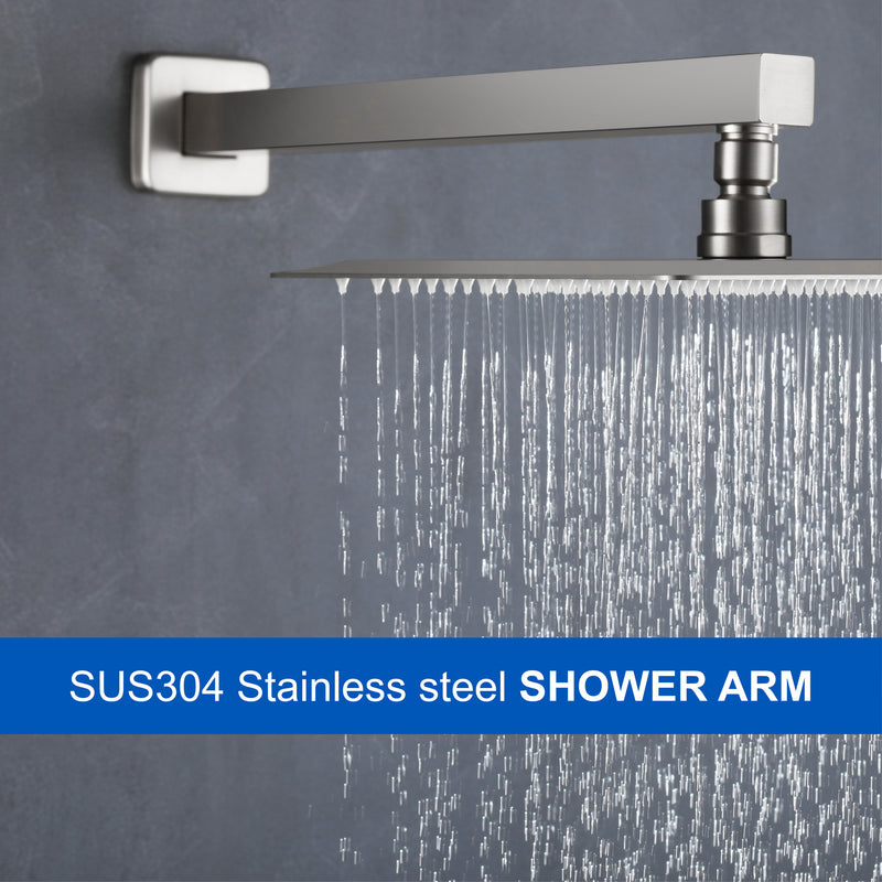 16-Inch SUS304 Shower Extension Arm, Universal Shower Straight Wall Mount Shower Arm with Flange for 10"/12" Bathroom Rainfall Showerhead - Matte Black, Brushed Nickel, Brushed Gold