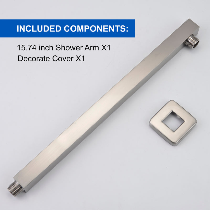 16-Inch SUS304 Shower Extension Arm, Universal Shower Straight Wall Mount Shower Arm with Flange for 10"/12" Bathroom Rainfall Showerhead - Matte Black, Brushed Nickel, Brushed Gold