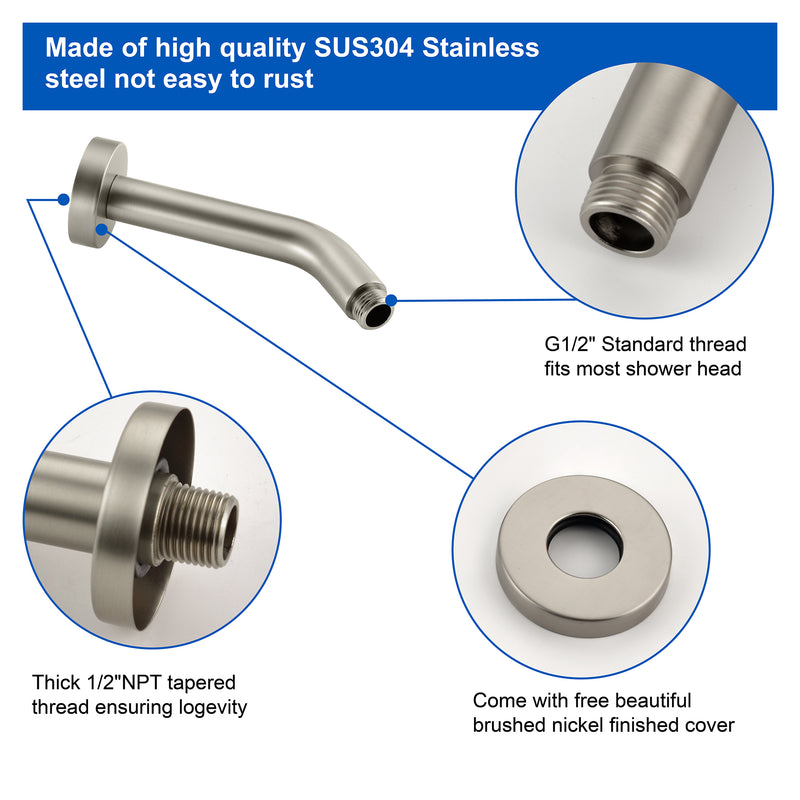 Shower Arm with Flange 6 Inches Wall Mount Replacement Angle Shower Head Arm Wall-Mounted For Fixed Shower Head & Handheld Showerhead