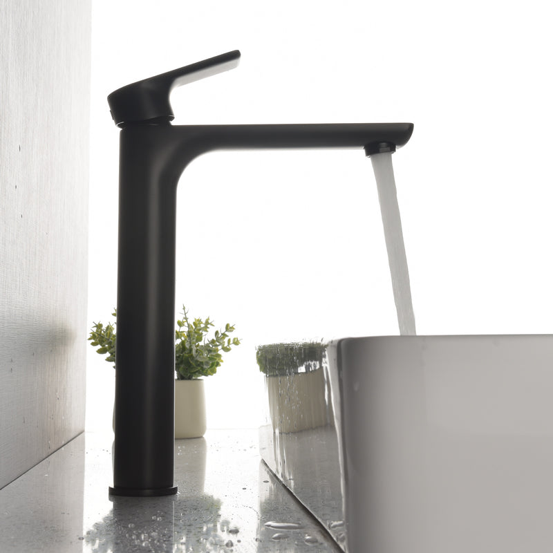 Brass Bathroom Faucet, Single Handle One Hole Matte Black Bathroom Sink Faucet