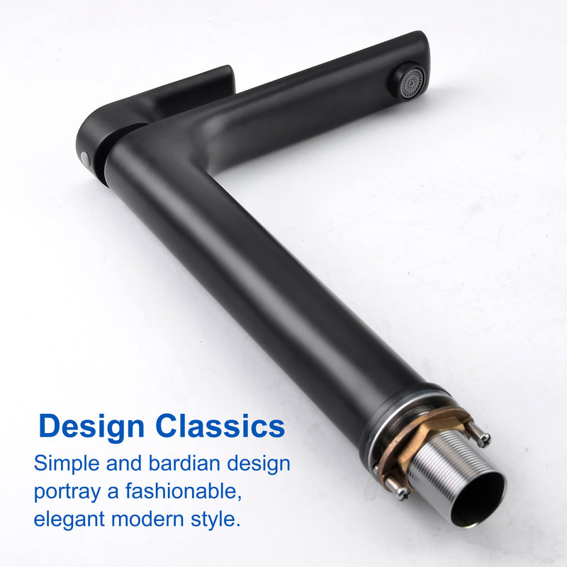 Brass Bathroom Faucet, Single Handle One Hole Matte Black Bathroom Sink Faucet