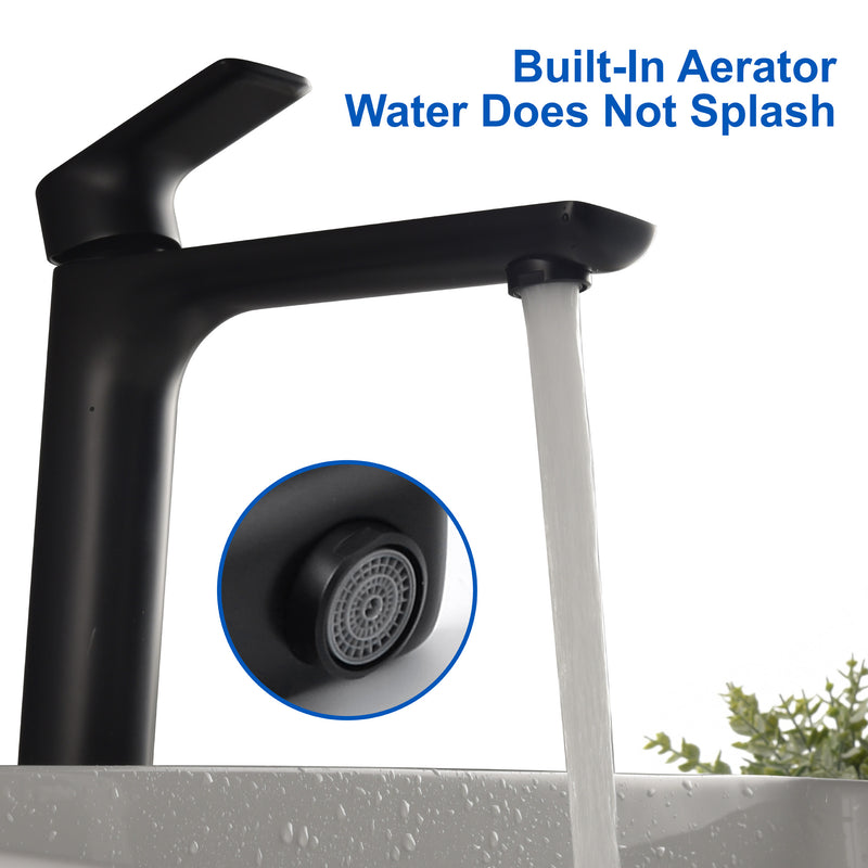 Brass Bathroom Faucet, Single Handle One Hole Matte Black Bathroom Sink Faucet