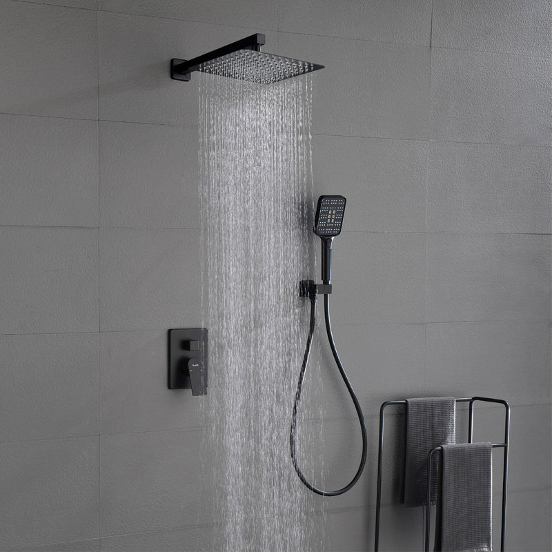 2 Way Wall-Mounted Shower Faucet Set for Bathroom with 10-inch rain shower head & 3 Modes Handheld Shower, Matte Black
