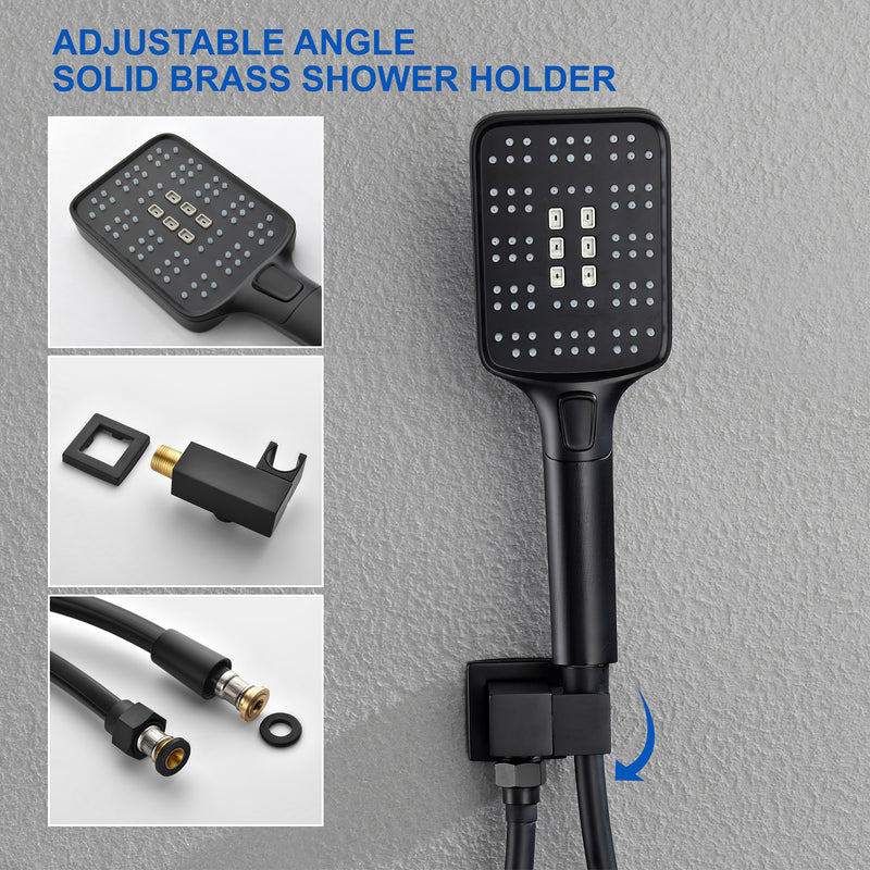 2 Way Wall-Mounted Shower Faucet Set for Bathroom with 10-inch rain shower head & 3 Modes Handheld Shower, Matte Black