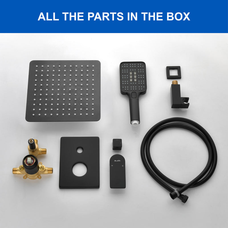 2 Way Wall-Mounted Shower Faucet Set for Bathroom with 10-inch rain shower head & 3 Modes Handheld Shower, Matte Black