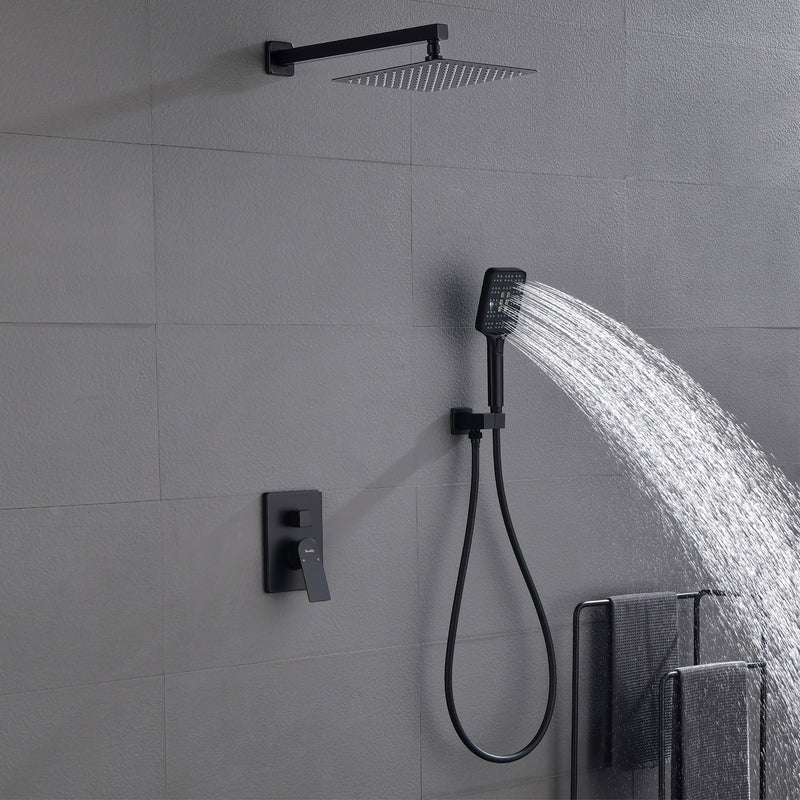 2 Way Wall-Mounted Shower Faucet Set for Bathroom with 10-inch rain shower head & 3 Modes Handheld Shower, Matte Black