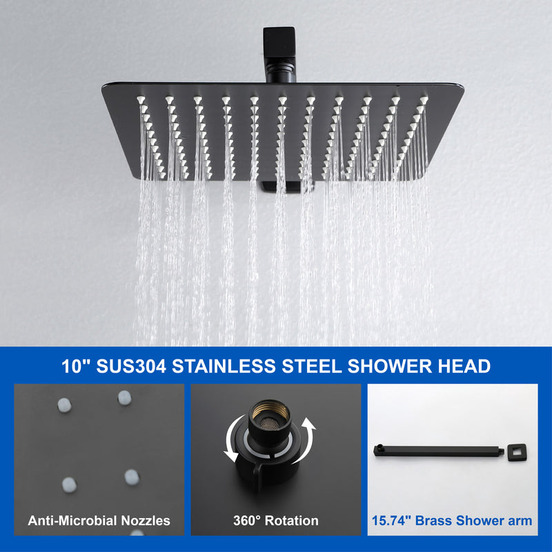 2 Way Wall-Mounted Shower Faucet Set for Bathroom with 10-inch rain shower head & 3 Modes Handheld Shower, Matte Black