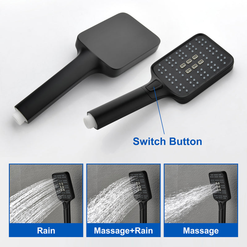 2 Way Wall-Mounted Shower Faucet Set for Bathroom with 10-inch rain shower head & 3 Modes Handheld Shower, Matte Black