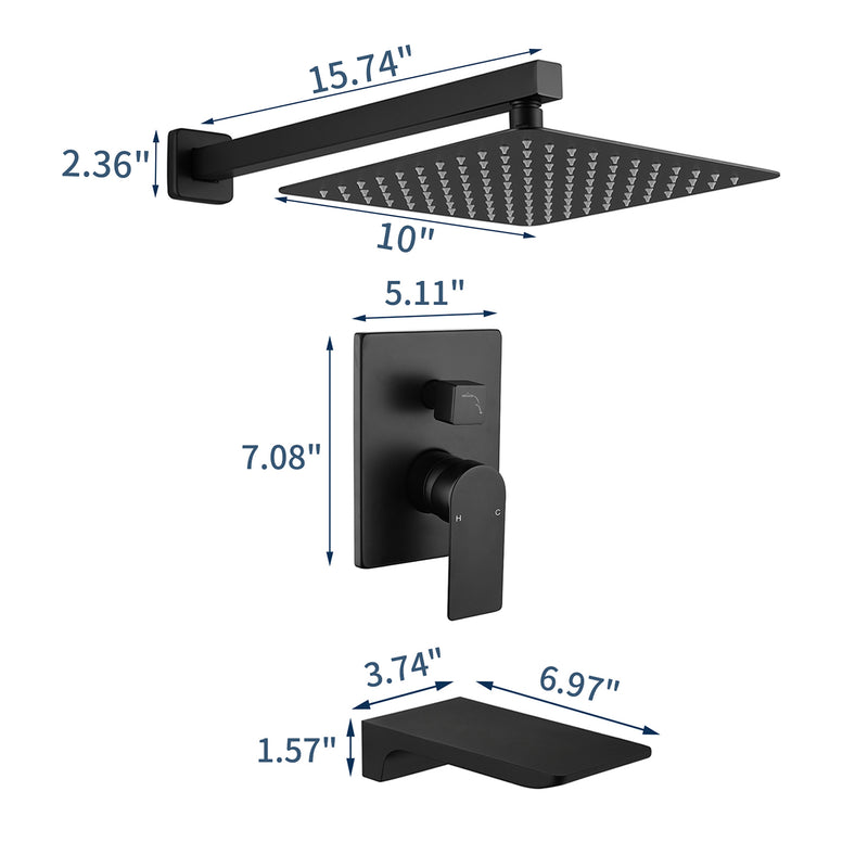 Tub and Shower Faucet Set Shower System with 10-Inch Rain Shower Head and Waterfall Tub Faucet Wall Mount Shower Valve and Trim Kit Included
