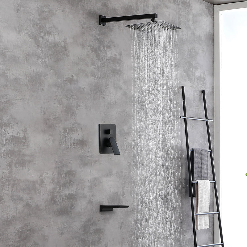 Tub and Shower Faucet Set Shower System with 10-Inch Rain Shower Head and Waterfall Tub Faucet Wall Mount Shower Valve and Trim Kit Included