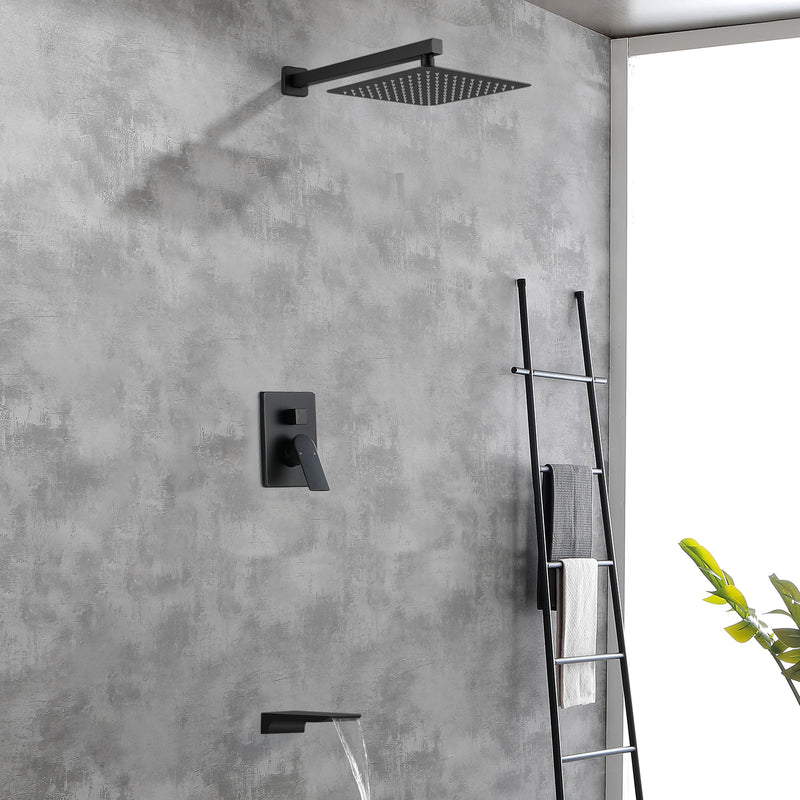 Tub and Shower Faucet Set Shower System with 10-Inch Rain Shower Head and Waterfall Tub Faucet Wall Mount Shower Valve and Trim Kit Included