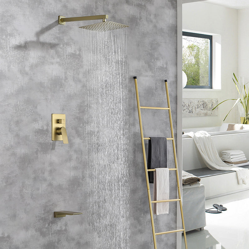 Tub and Shower Faucet Set Shower System with 10-Inch Rain Shower Head and Waterfall Tub Faucet Wall Mount Shower Valve and Trim Kit Included