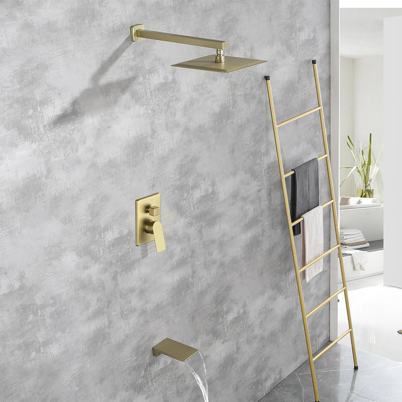 Tub and Shower Faucet Set Shower System with 10-Inch Rain Shower Head and Waterfall Tub Faucet Wall Mount Shower Valve and Trim Kit Included