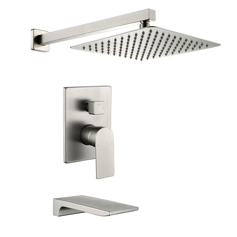 Tub and Shower Faucet Set Shower System with 10-Inch Rain Shower Head and Waterfall Tub Faucet Wall Mount Shower Valve and Trim Kit Included