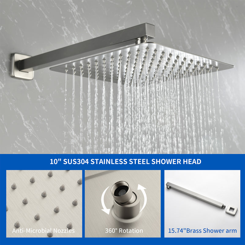 Tub and Shower Faucet Set Shower System with 10-Inch Rain Shower Head and Waterfall Tub Faucet Wall Mount Shower Valve and Trim Kit Included