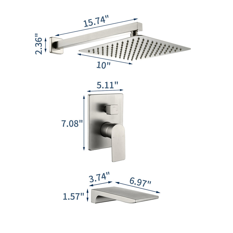Tub and Shower Faucet Set Shower System with 10-Inch Rain Shower Head and Waterfall Tub Faucet Wall Mount Shower Valve and Trim Kit Included