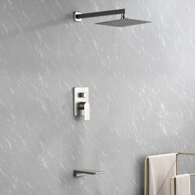 Tub and Shower Faucet Set Shower System with 10-Inch Rain Shower Head and Waterfall Tub Faucet Wall Mount Shower Valve and Trim Kit Included