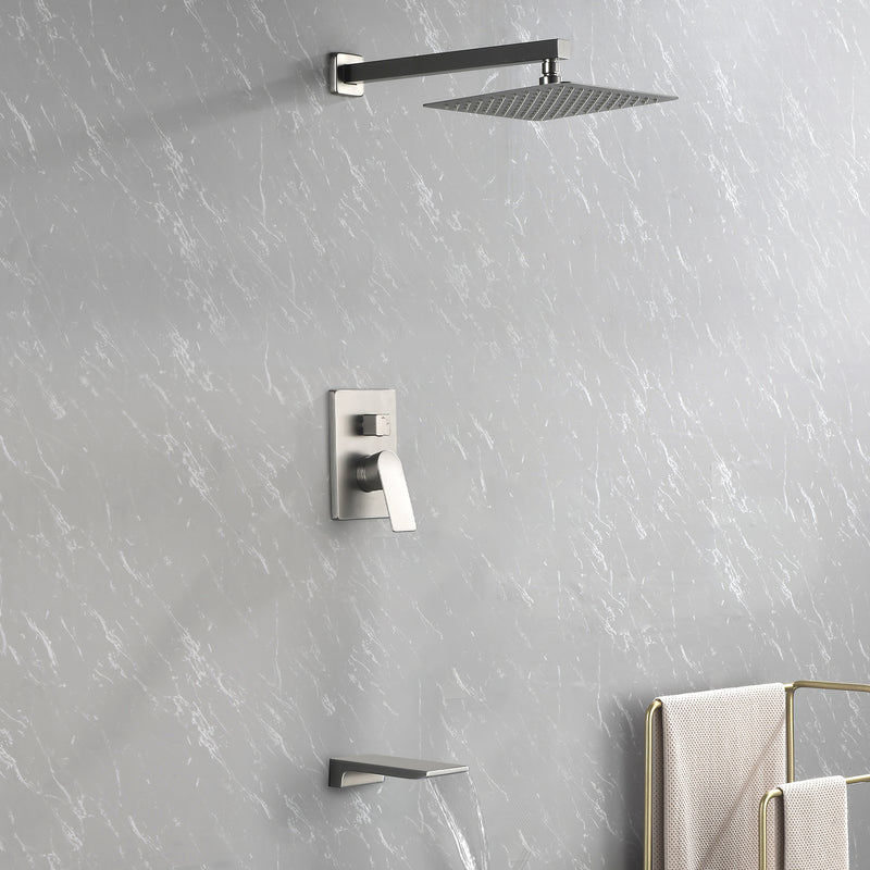 Tub and Shower Faucet Set Shower System with 10-Inch Rain Shower Head and Waterfall Tub Faucet Wall Mount Shower Valve and Trim Kit Included