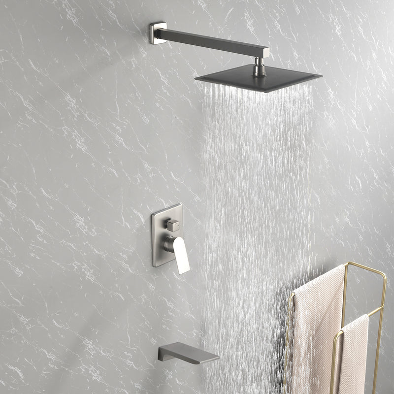 Tub and Shower Faucet Set Shower System with 10-Inch Rain Shower Head and Waterfall Tub Faucet Wall Mount Shower Valve and Trim Kit Included