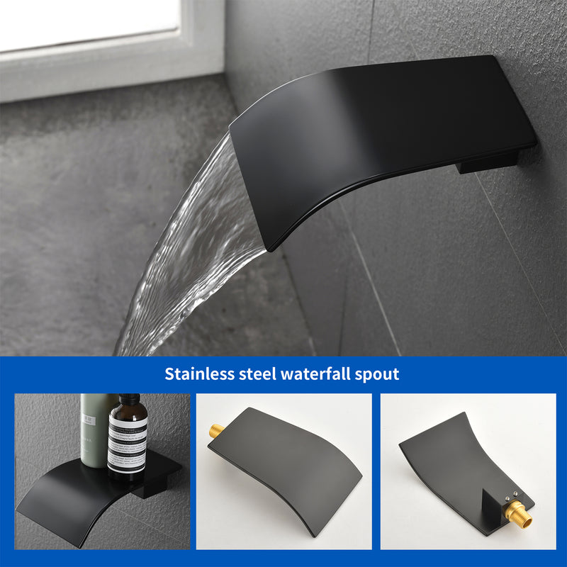 Shower System with Waterfall Tub Spout, Tub and Shower Faucet Trim Kit with Rough in Valve, Shower Tub Faucet Set Wall Mounted