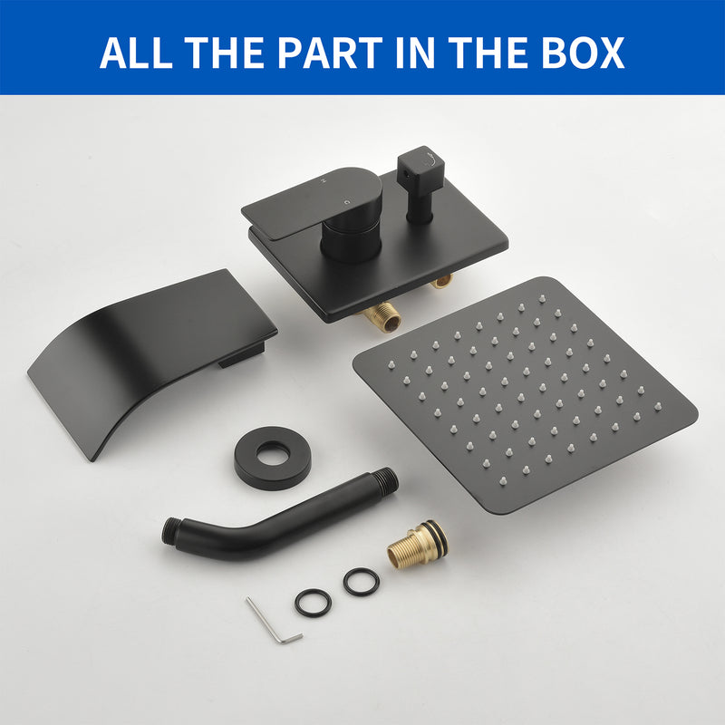 Shower System with Waterfall Tub Spout, Tub and Shower Faucet Trim Kit with Rough in Valve, Shower Tub Faucet Set Wall Mounted