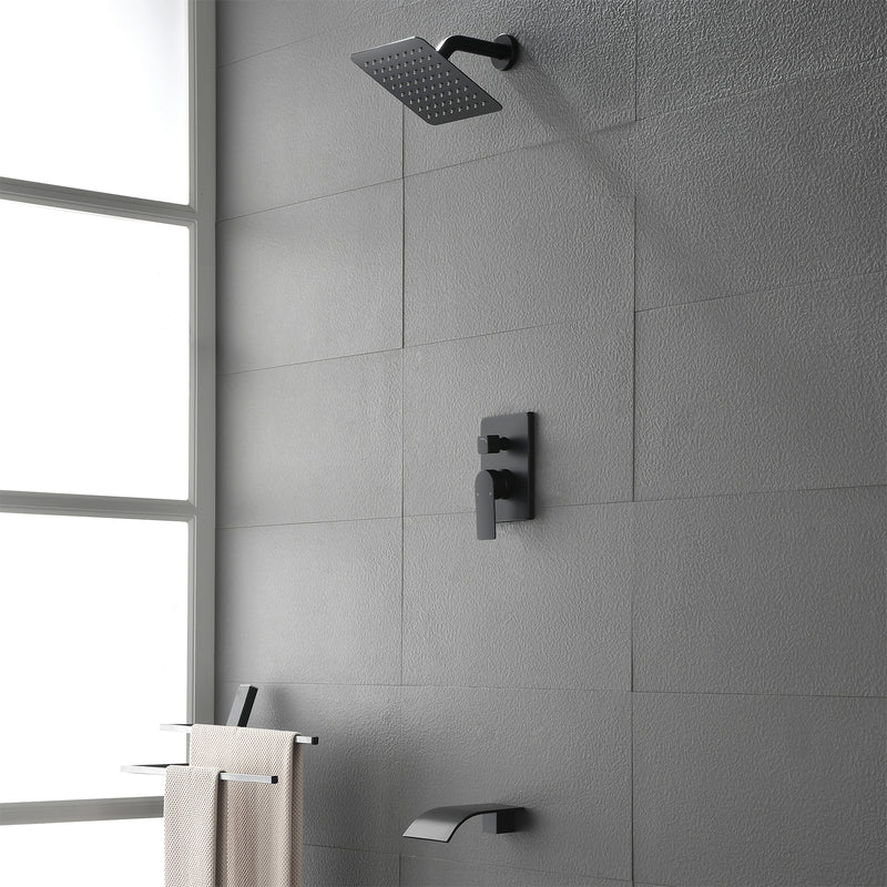 Shower System with Waterfall Tub Spout, Tub and Shower Faucet Trim Kit with Rough in Valve, Shower Tub Faucet Set Wall Mounted