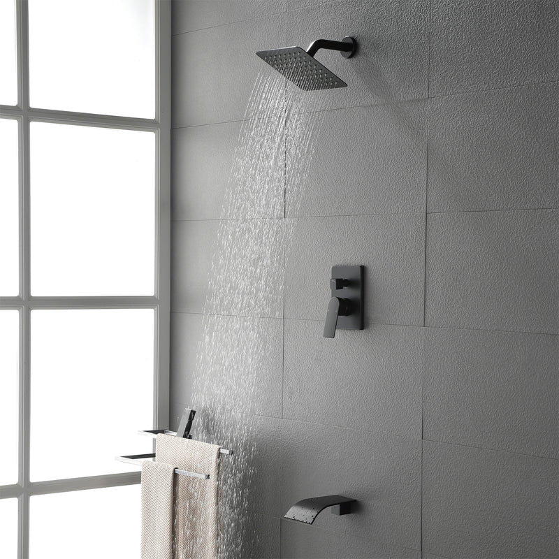 Shower System with Waterfall Tub Spout, Tub and Shower Faucet Trim Kit with Rough in Valve, Shower Tub Faucet Set Wall Mounted