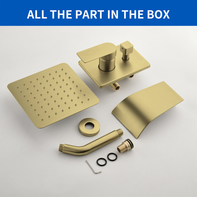 Shower System with Waterfall Tub Spout, Tub and Shower Faucet Trim Kit with Rough in Valve, Shower Tub Faucet Set Wall Mounted