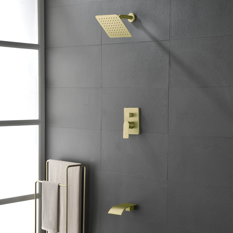 Shower System with Waterfall Tub Spout, Tub and Shower Faucet Trim Kit with Rough in Valve, Shower Tub Faucet Set Wall Mounted