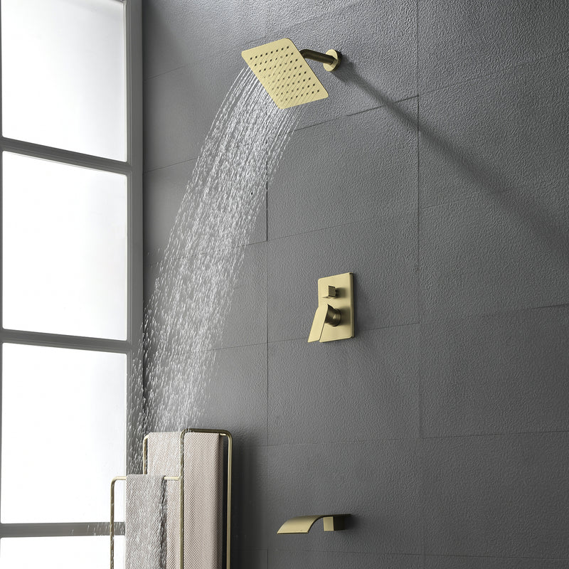 Shower System with Waterfall Tub Spout, Tub and Shower Faucet Trim Kit with Rough in Valve, Shower Tub Faucet Set Wall Mounted