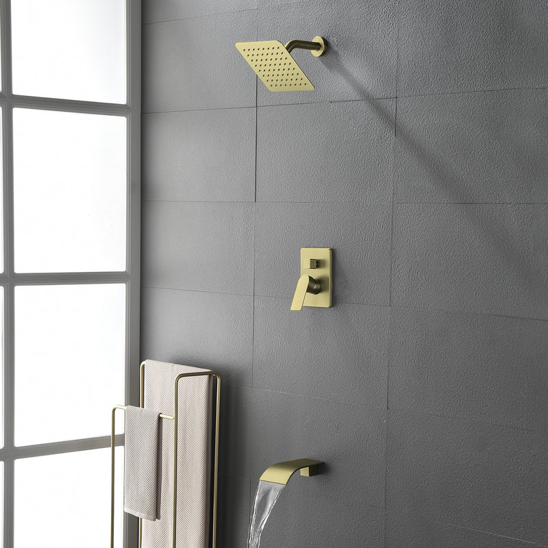 Shower System with Waterfall Tub Spout, Tub and Shower Faucet Trim Kit with Rough in Valve, Shower Tub Faucet Set Wall Mounted