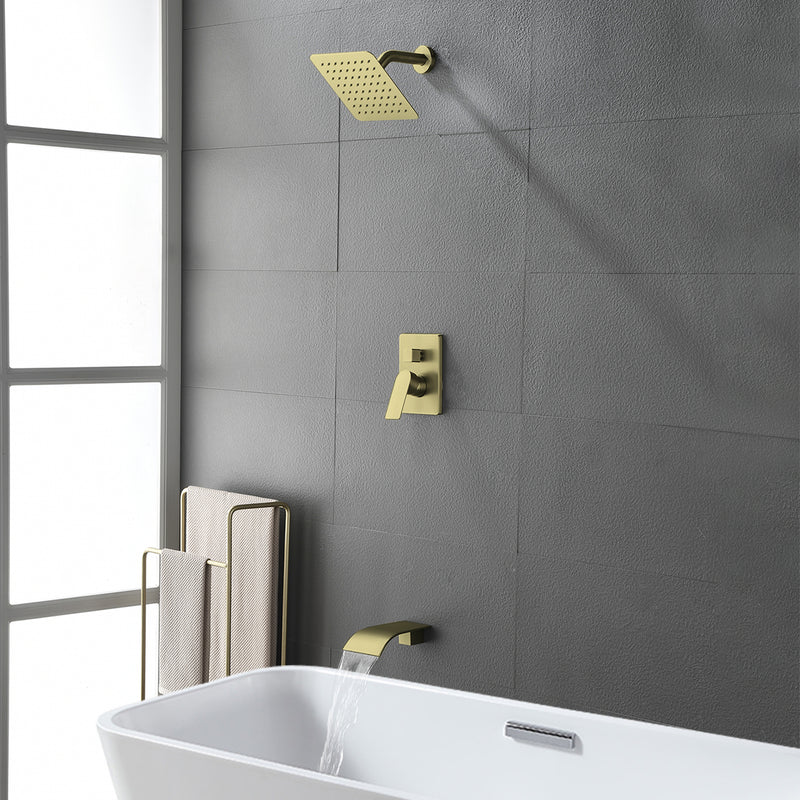 Shower System with Waterfall Tub Spout, Tub and Shower Faucet Trim Kit with Rough in Valve, Shower Tub Faucet Set Wall Mounted