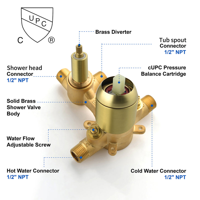 Shower System with Waterfall Tub Spout, Tub and Shower Faucet Trim Kit with Rough in Valve, Shower Tub Faucet Set Wall Mounted
