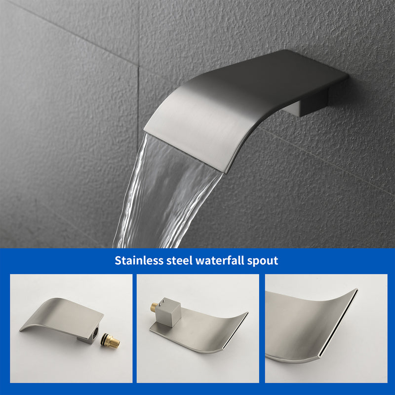 Shower System with Waterfall Tub Spout, Tub and Shower Faucet Trim Kit with Rough in Valve, Shower Tub Faucet Set Wall Mounted