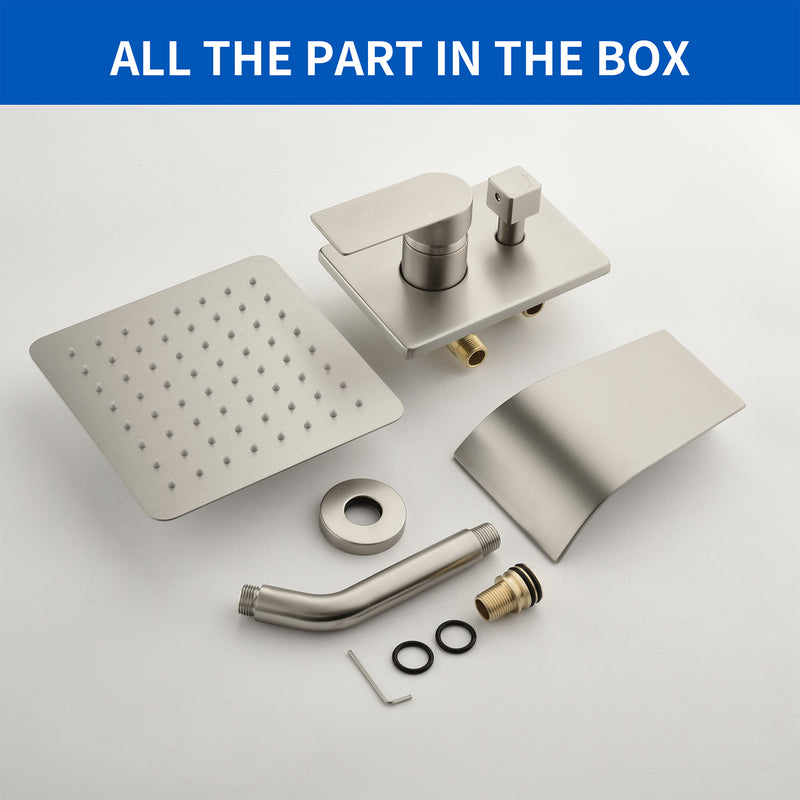 Shower System with Waterfall Tub Spout, Tub and Shower Faucet Trim Kit with Rough in Valve, Shower Tub Faucet Set Wall Mounted