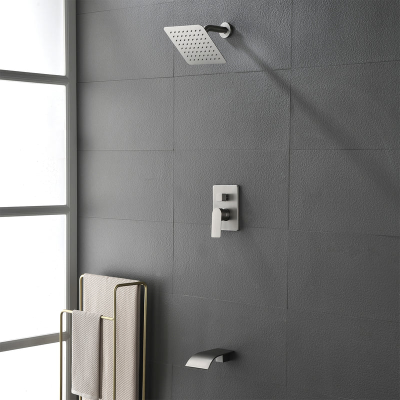 Shower System with Waterfall Tub Spout, Tub and Shower Faucet Trim Kit with Rough in Valve, Shower Tub Faucet Set Wall Mounted