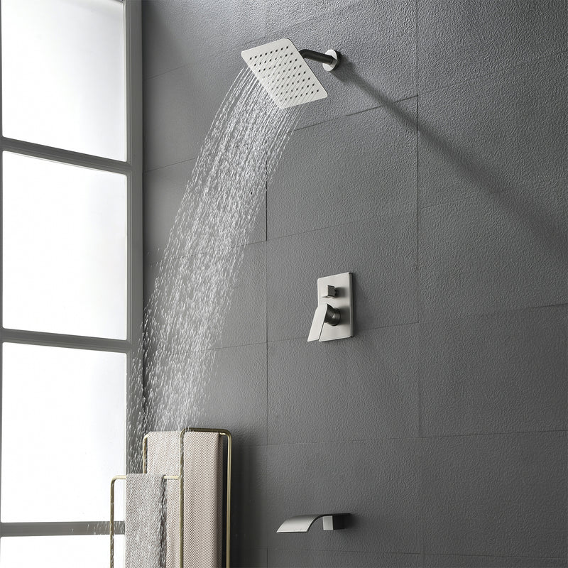 Shower System with Waterfall Tub Spout, Tub and Shower Faucet Trim Kit with Rough in Valve, Shower Tub Faucet Set Wall Mounted