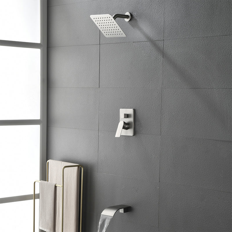 Shower System with Waterfall Tub Spout, Tub and Shower Faucet Trim Kit with Rough in Valve, Shower Tub Faucet Set Wall Mounted