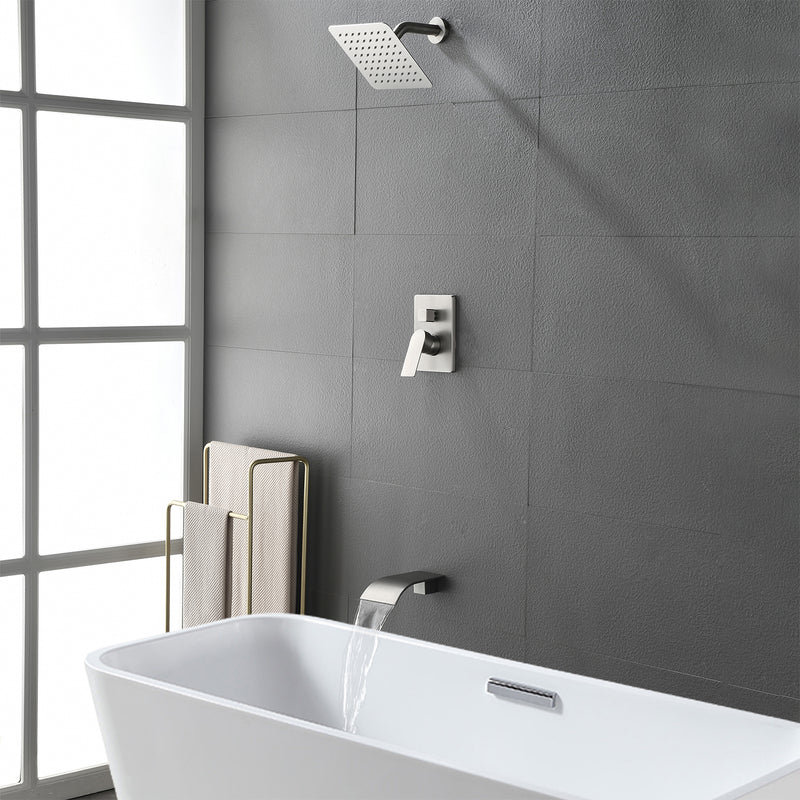 Shower System with Waterfall Tub Spout, Tub and Shower Faucet Trim Kit with Rough in Valve, Shower Tub Faucet Set Wall Mounted