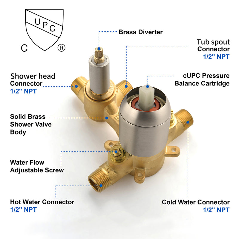 Shower System with Waterfall Tub Spout, Tub and Shower Faucet Trim Kit with Rough in Valve, Shower Tub Faucet Set Wall Mounted