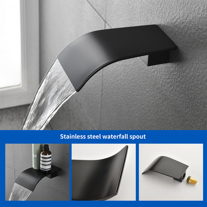 Shower Faucet Set with Tub Spout, Tub and Shower Trim Kit with Rough in Valve, Waterfall Shower Tub Faucet Set Wall Mounted Shower System
