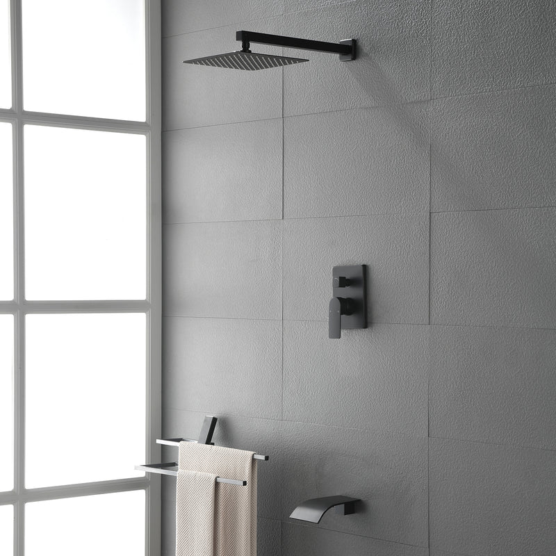 Shower Faucet Set with Tub Spout, Tub and Shower Trim Kit with Rough in Valve, Waterfall Shower Tub Faucet Set Wall Mounted Shower System
