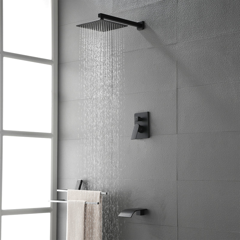 Shower Faucet Set with Tub Spout, Tub and Shower Trim Kit with Rough in Valve, Waterfall Shower Tub Faucet Set Wall Mounted Shower System