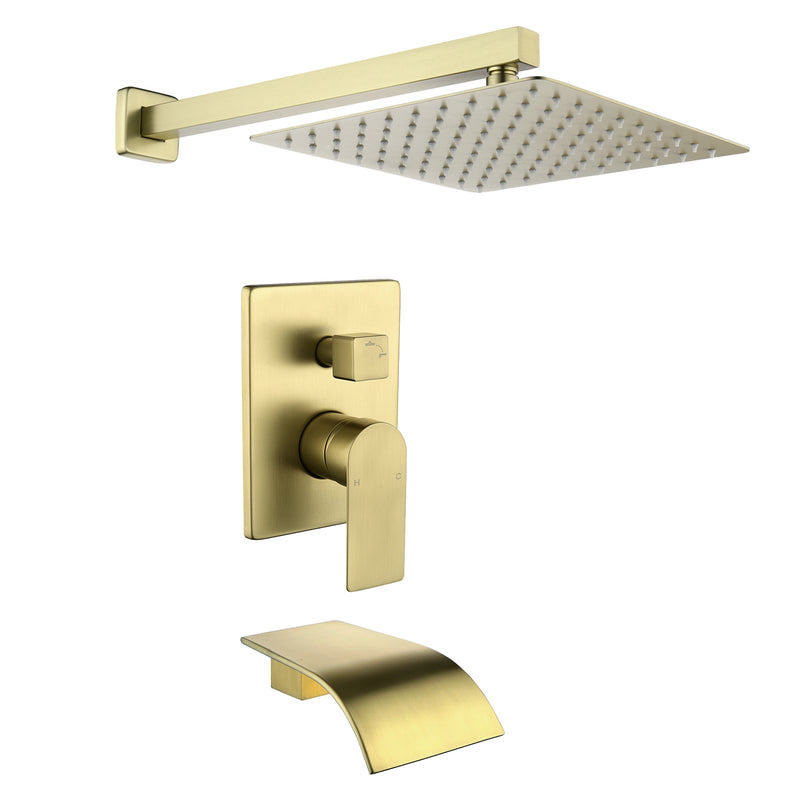 Shower Faucet Set with Tub Spout, Tub and Shower Trim Kit with Rough in Valve, Waterfall Shower Tub Faucet Set Wall Mounted Shower System