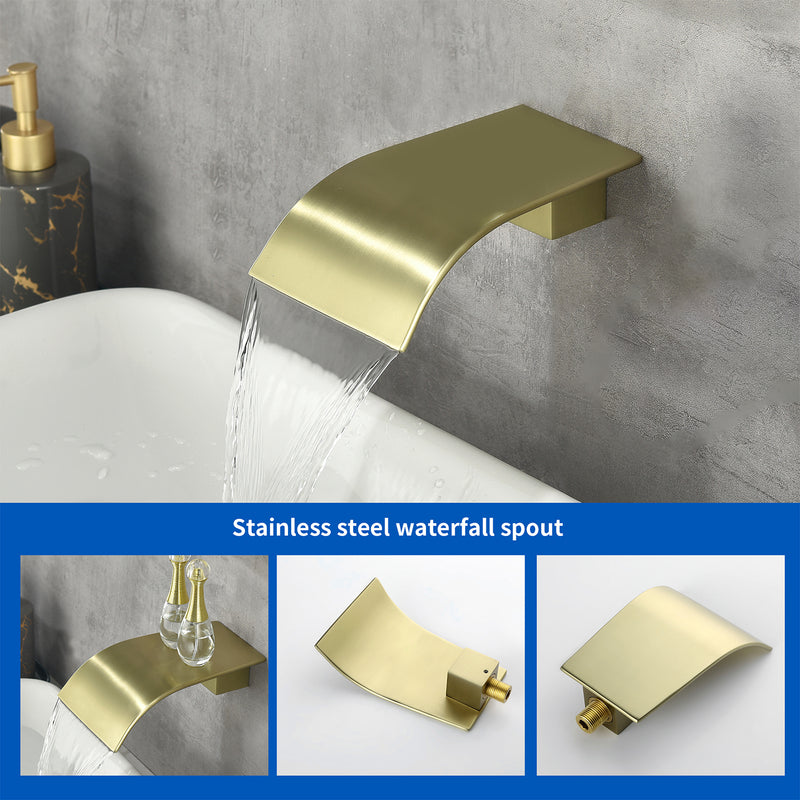 Shower Faucet Set with Tub Spout, Tub and Shower Trim Kit with Rough in Valve, Waterfall Shower Tub Faucet Set Wall Mounted Shower System