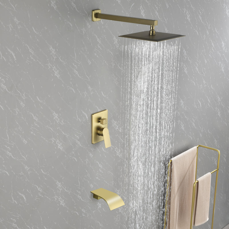 Shower Faucet Set with Tub Spout, Tub and Shower Trim Kit with Rough in Valve, Waterfall Shower Tub Faucet Set Wall Mounted Shower System