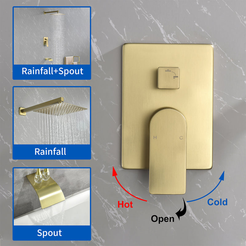 Shower Faucet Set with Tub Spout, Tub and Shower Trim Kit with Rough in Valve, Waterfall Shower Tub Faucet Set Wall Mounted Shower System